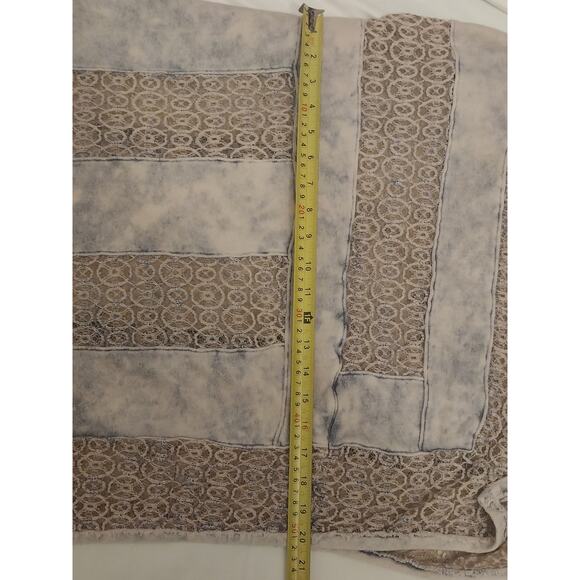 Boho Lace Crochet Striped Poncho Shirt Free People XS Cream And Blue Wash Hippie - Picture 4 of 10